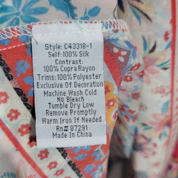 Johnny Was 100% Silk Kimono w/Tie - Picture 4 of 4